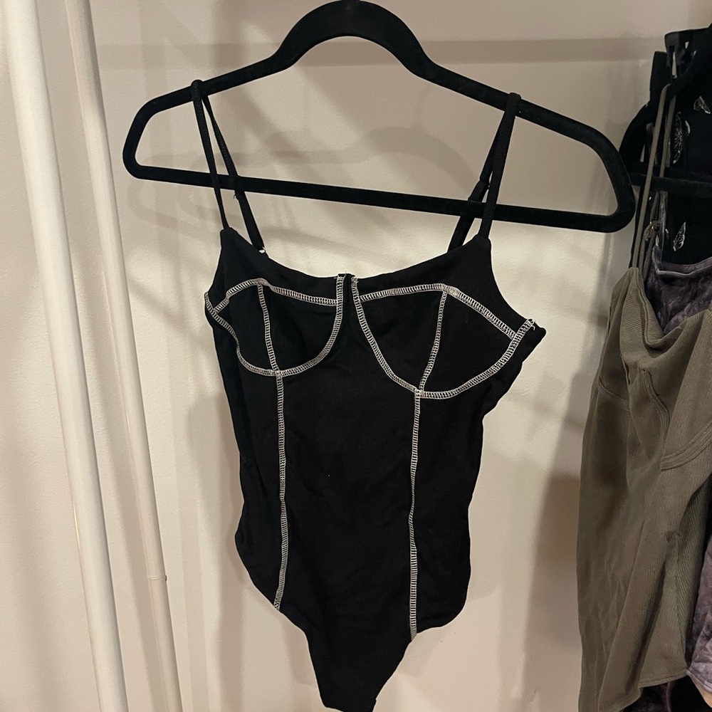 NWT Black Ribbed Underwire Bodysuit Tank Size Small Medium Large